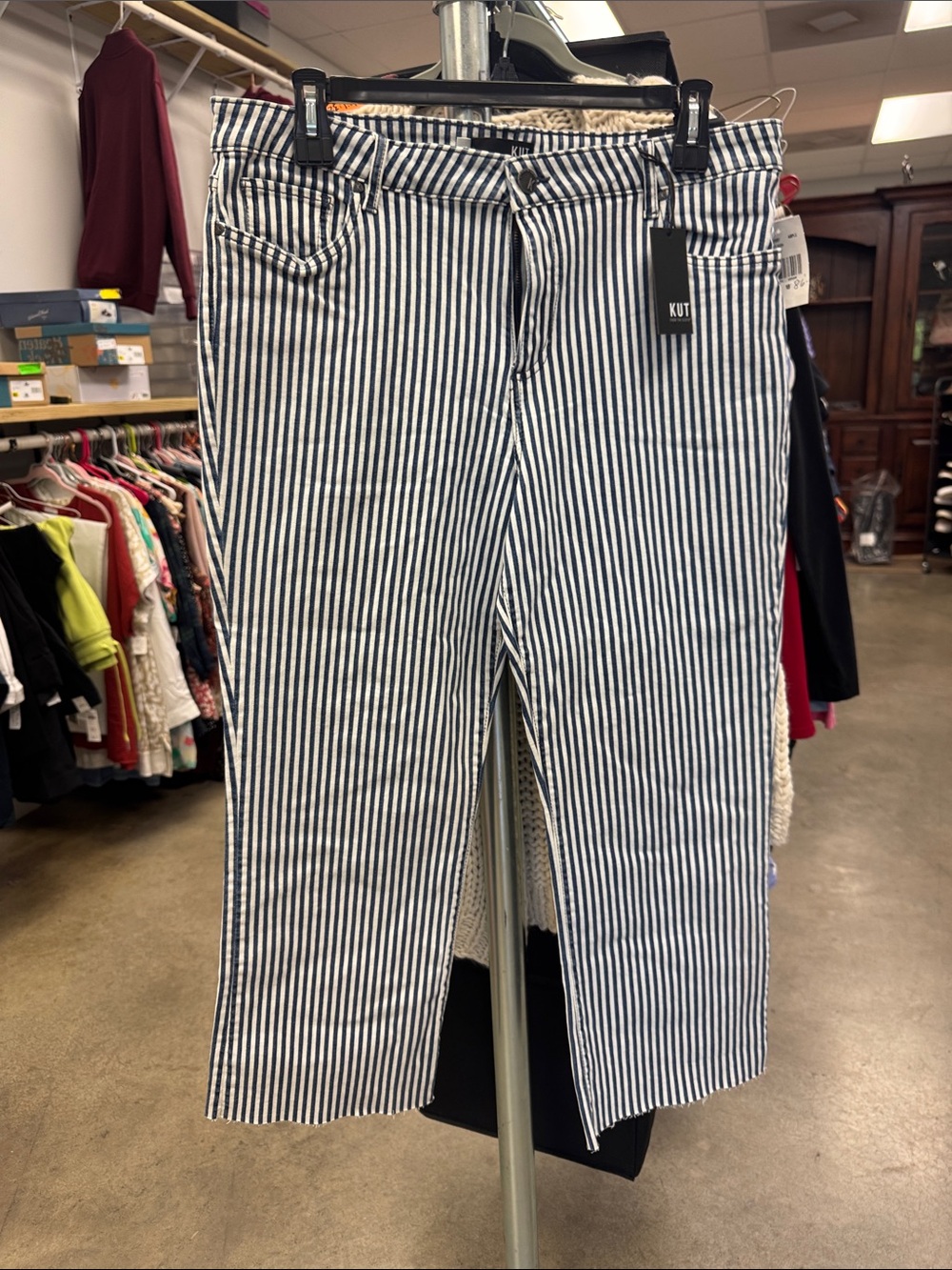 Kut from the Kloth Navy and White Striped Capri Pants